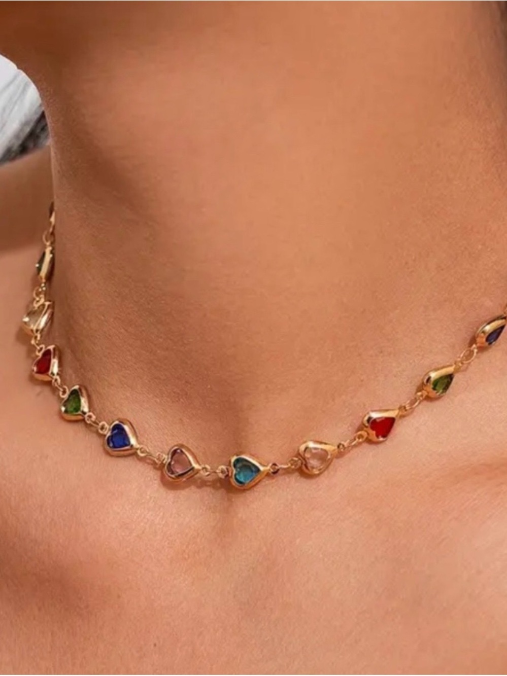 Gold Multicolor Heart Charm Necklace